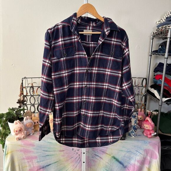 JACHS heavyweight flannel Men's Navy Plaid Button Down Shirt medium - Picture 5 of 8